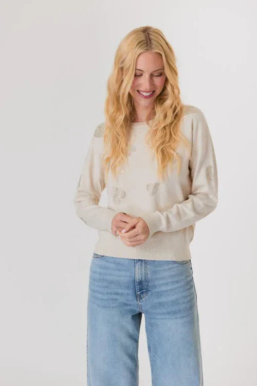 J. Society Glitter Heart Sweater - Sugar Cookie
