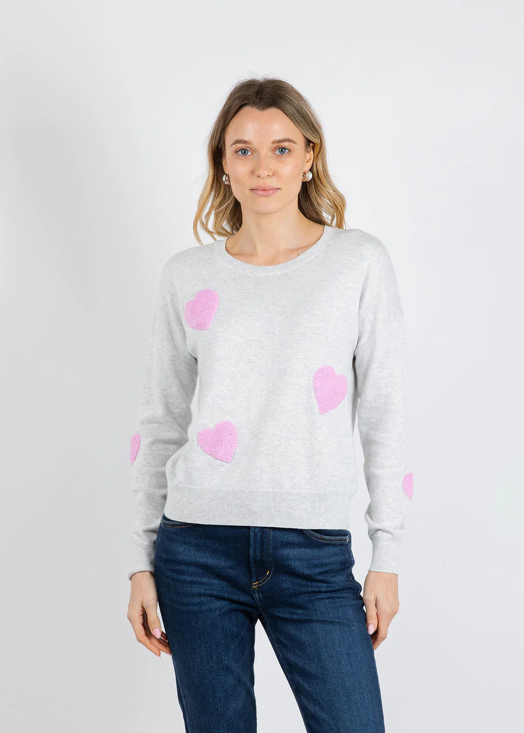 J. Society All Over Heart Sweater Cloud/Bubblegum