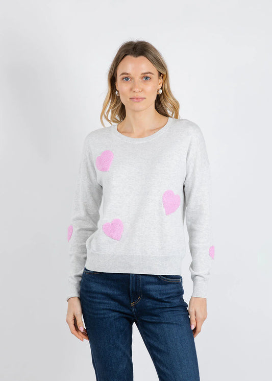 J. Society All Over Heart Sweater Cloud/Bubblegum