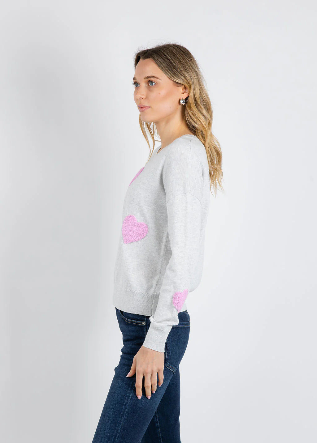 J. Society All Over Heart Sweater Cloud/Bubblegum