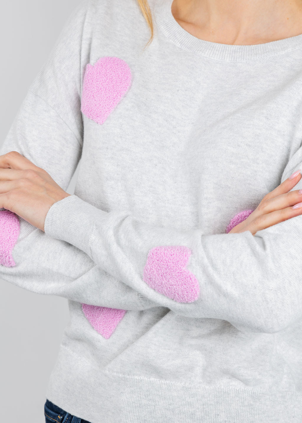 J. Society All Over Heart Sweater Cloud/Bubblegum