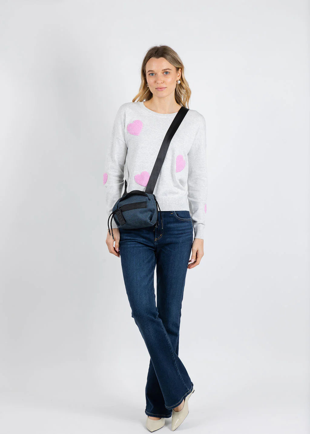 J. Society All Over Heart Sweater Cloud/Bubblegum