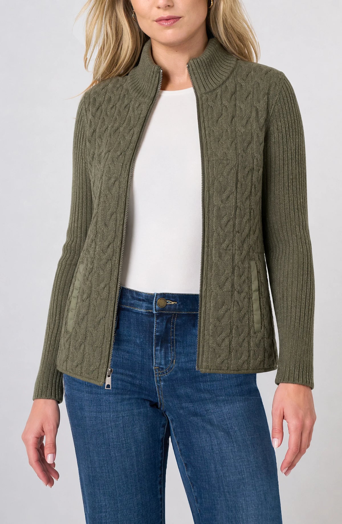 Liverpool Zip Front Quilted Sweater Jacket