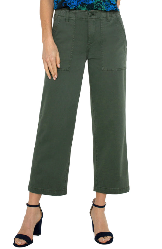 Liverpool Cargo Wide Leg Crop Moss Green