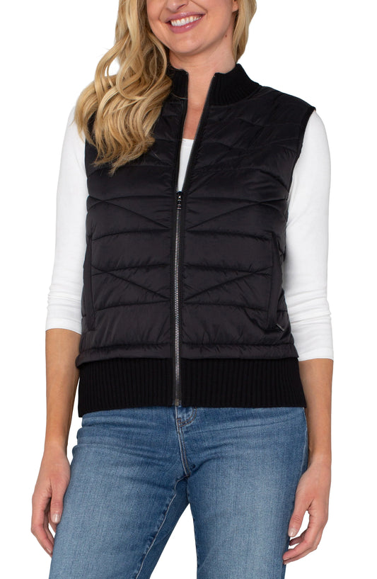 Liverpool Sleeveless  L/S Quilted Full Zip Sweater Vest Black