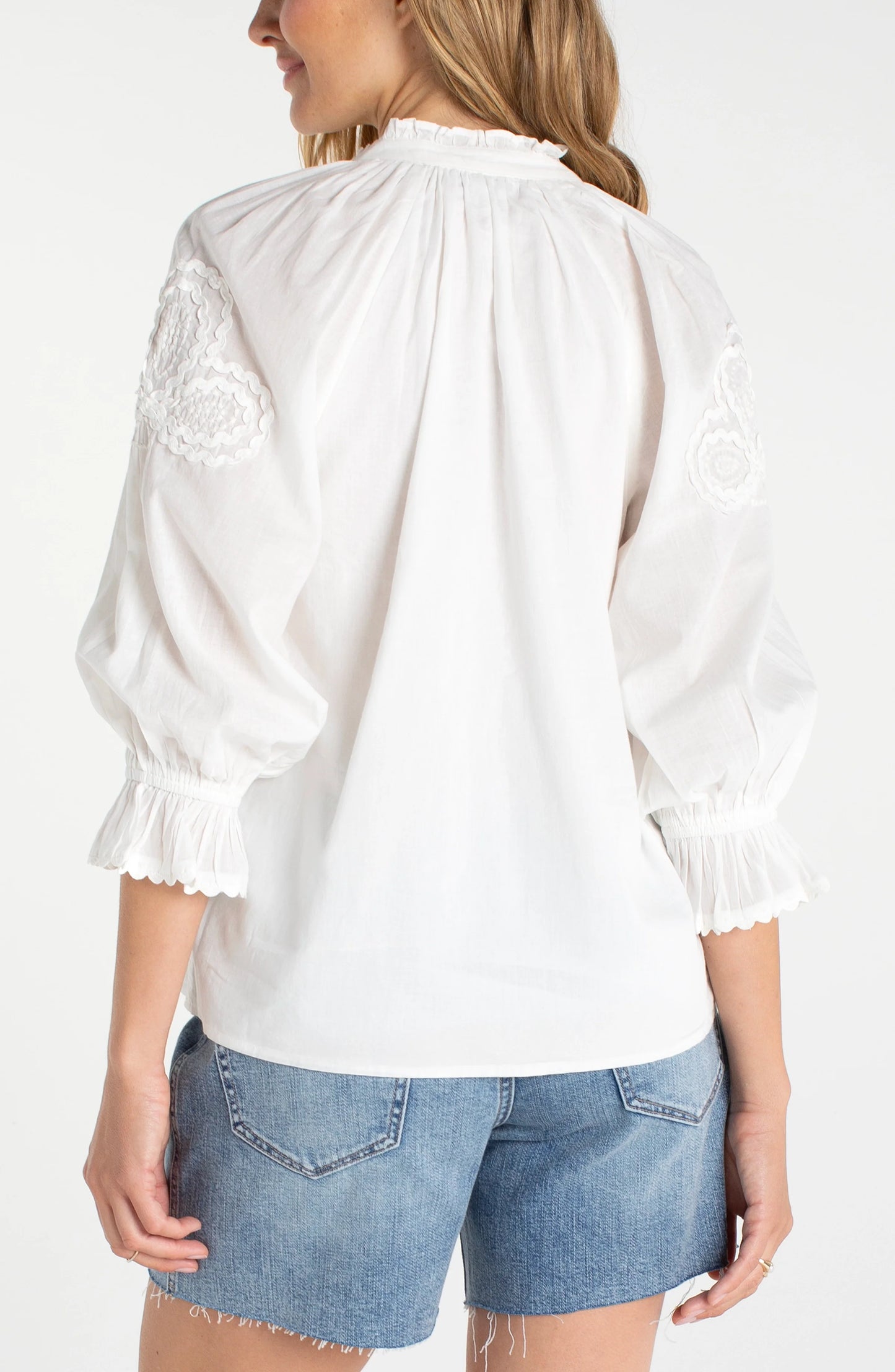 Liverpool 3/4 Sleeve Button Front Woven Top Bone