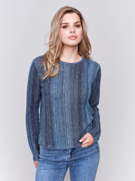 Charlie B Hairy Space Dye Yarn Crop Sweater Denim