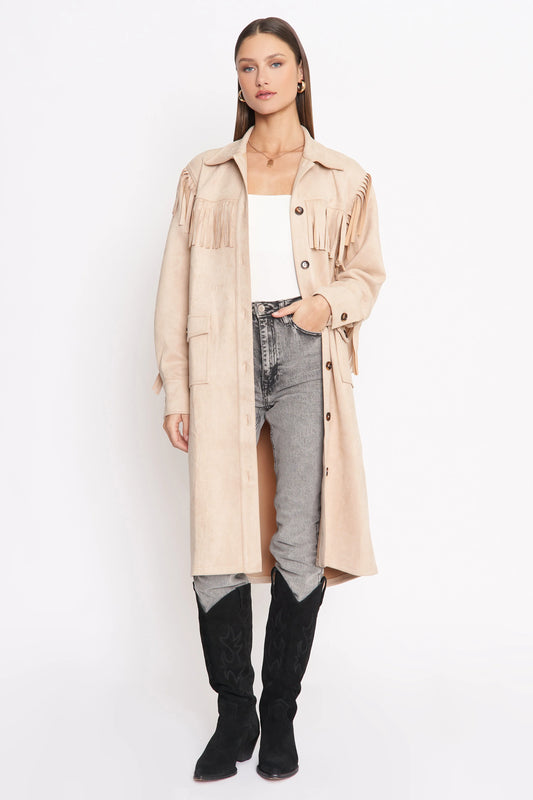 4SI3nna Trudy Fringed Faux Suede Longline Jacket