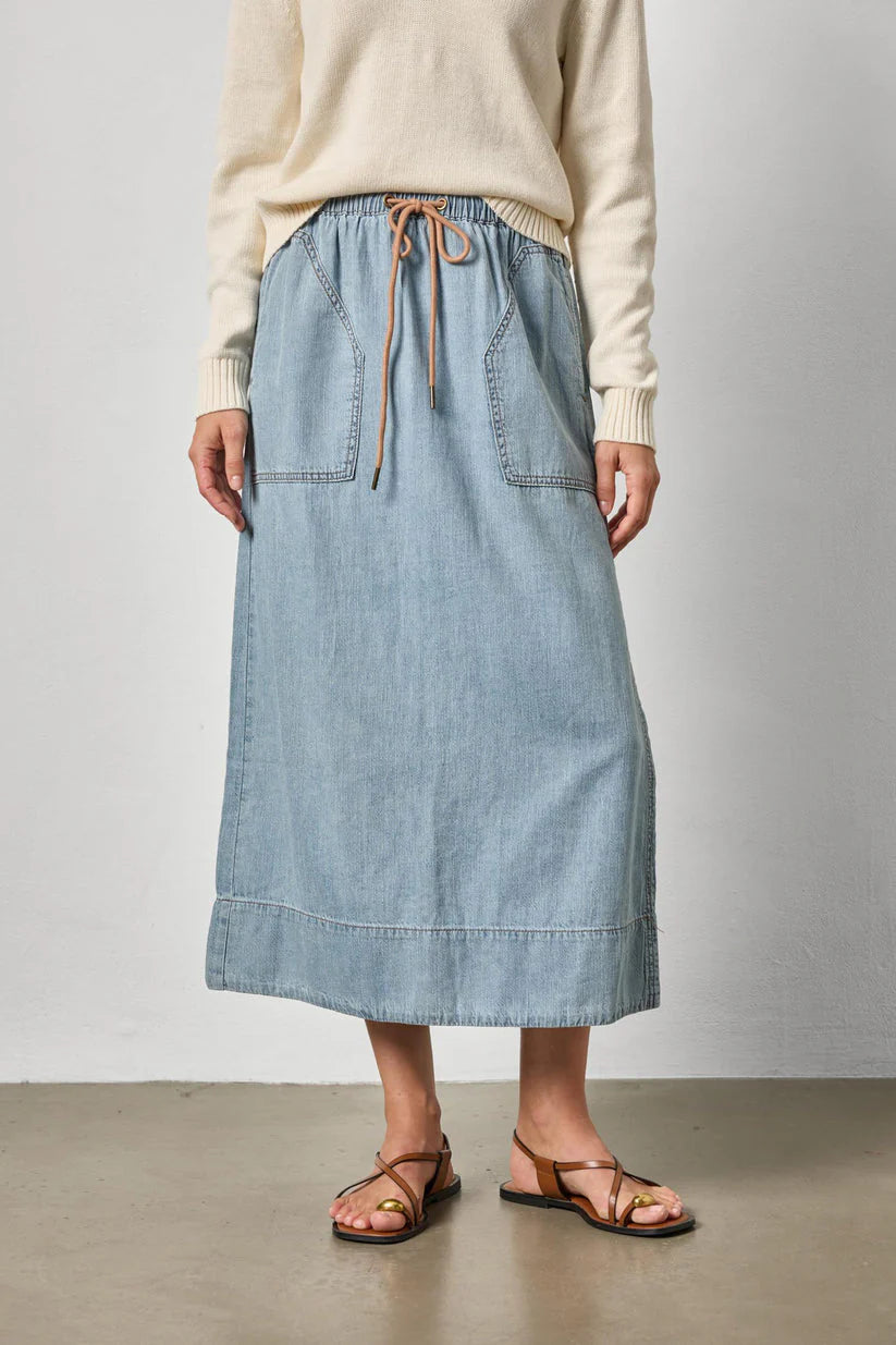 Lilla P Denim Drawcord Skirt  Blue Wash
