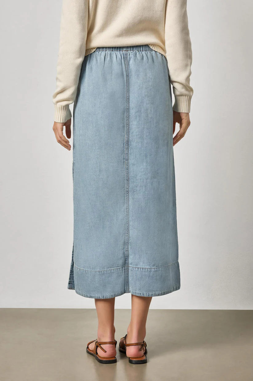 Lilla P Denim Drawcord Skirt  Blue Wash