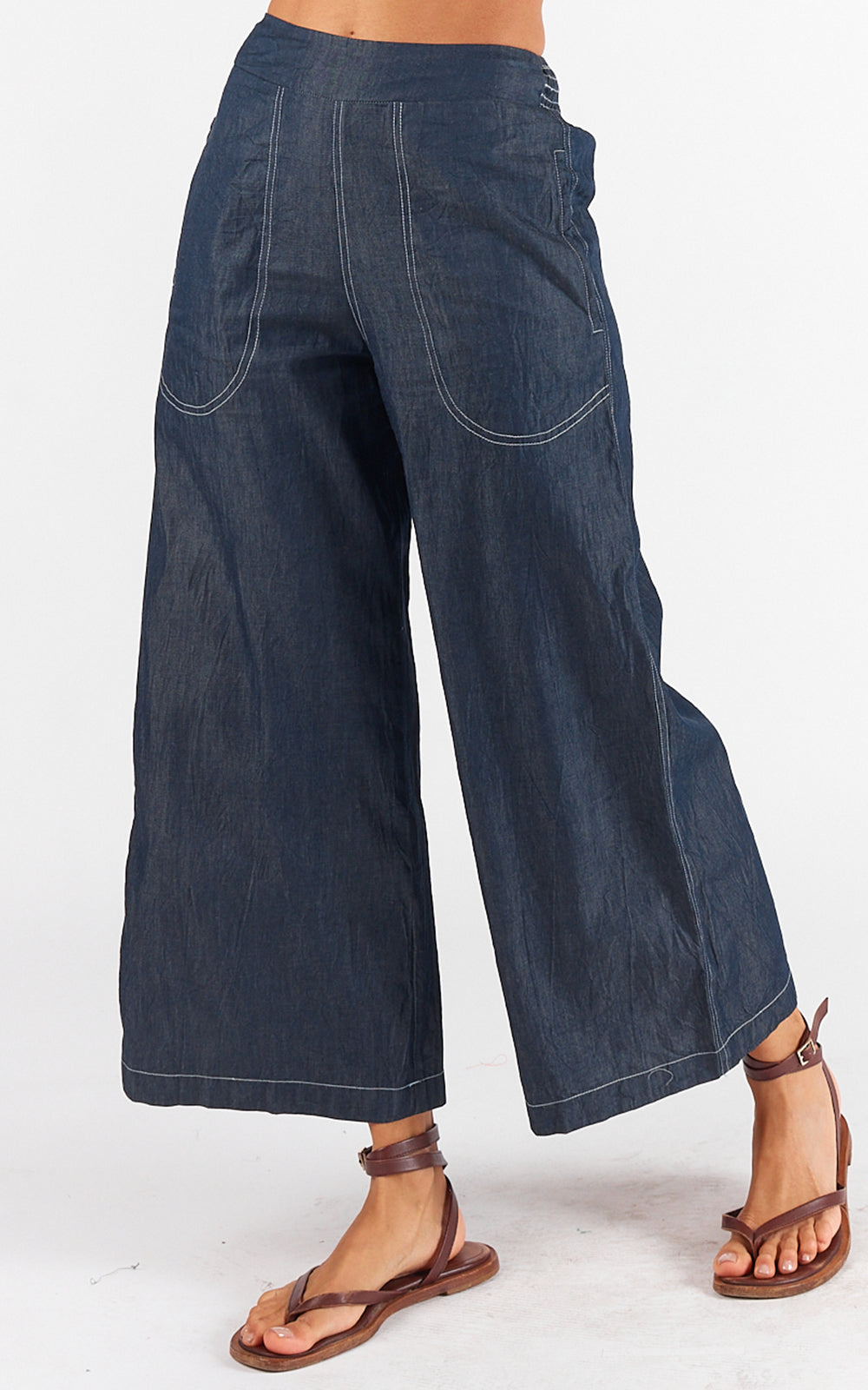 Rubyyaya Pula Pant -  Denim/White Stitch