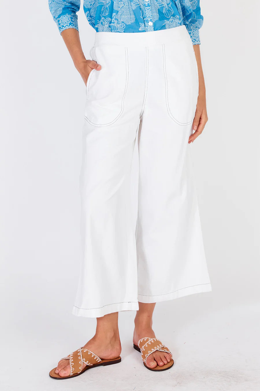 Rubyyaya Pula Pant White/Navy Stitch