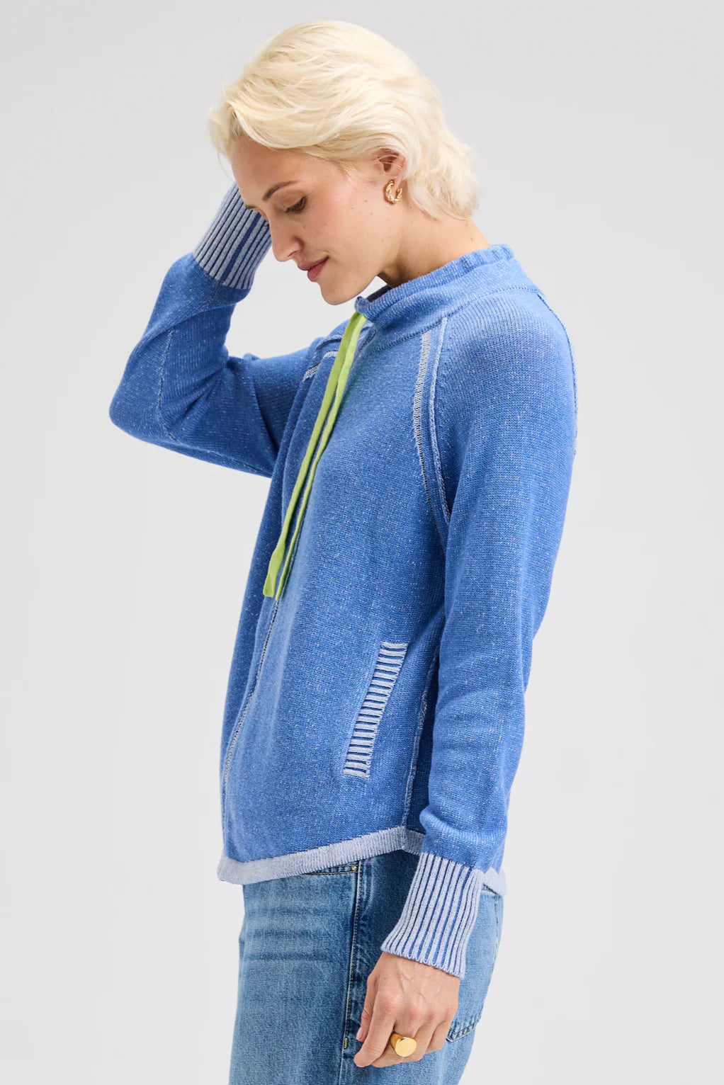 Zaket & Plover Two Tone Zip Up Hoodie - Chambray