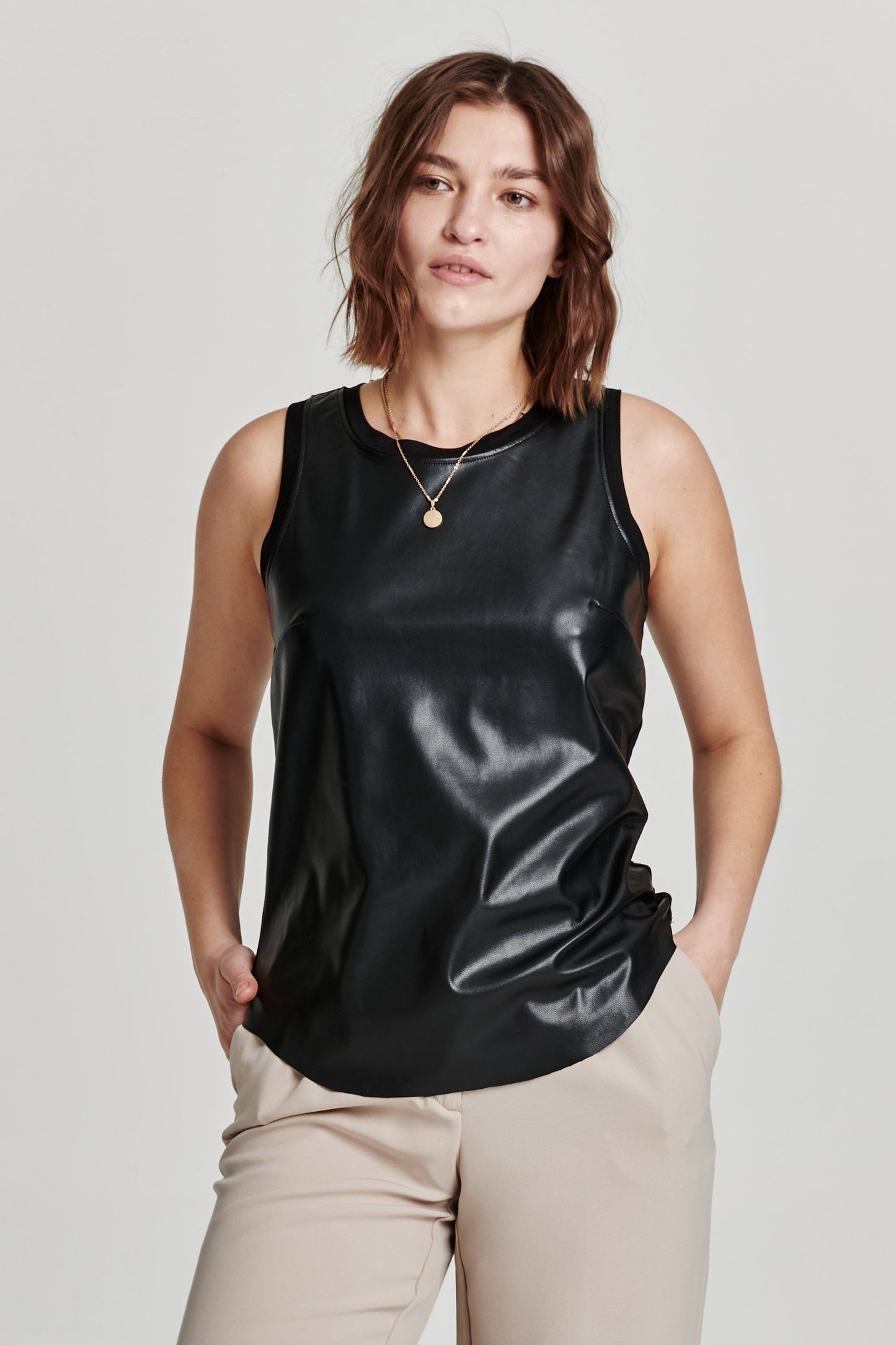 Another Love Carmela Vegan Leather Tank-Black