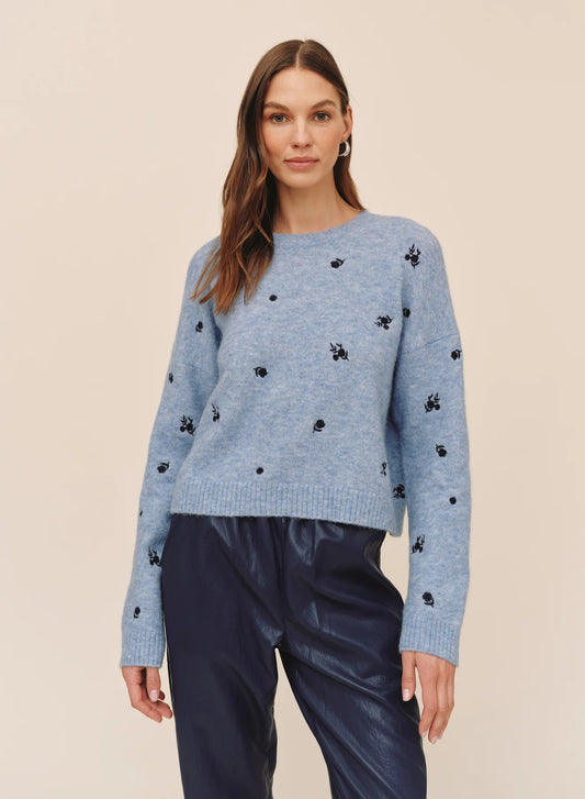 Bella Dahl Embroidered Crew Sweater - Blue Dream
