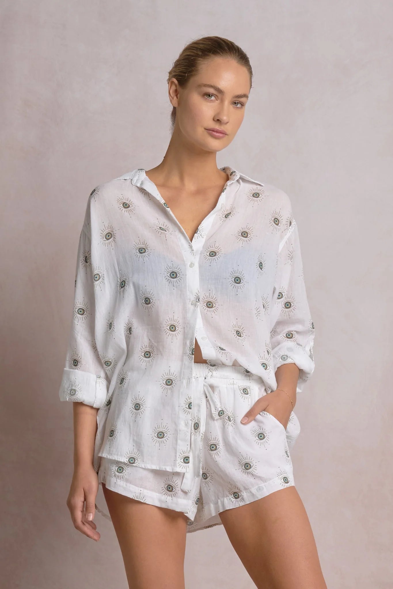 Elan Iris Button Down Shirt - Evil Eye
