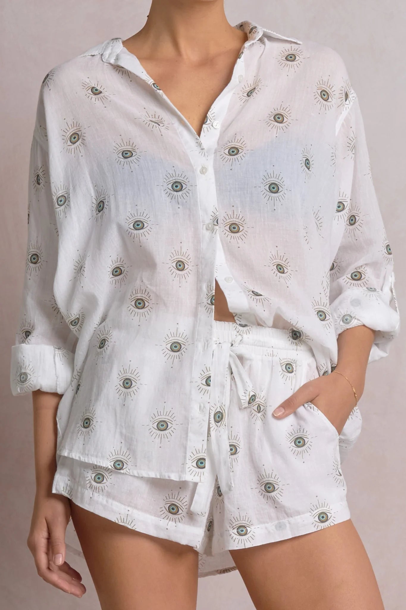 Elan Iris Button Down Shirt - Evil Eye