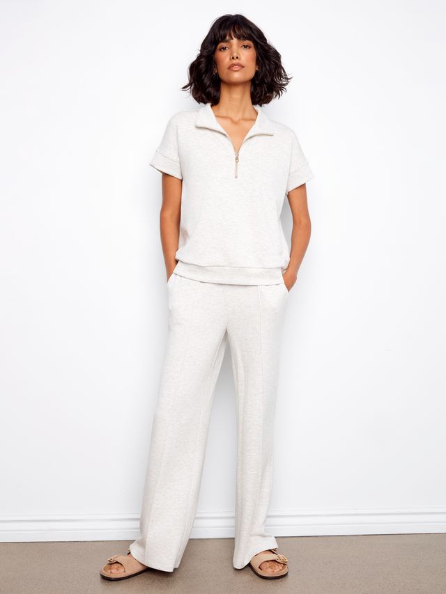 Charlie B Half-Zip Collar S/S - Pale Grey