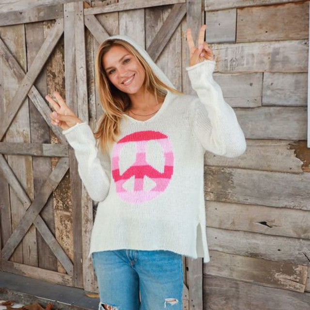 Wooden Ships Rainbow Peace Hoodie Sweater-Snow/Pink
