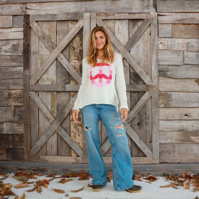 Wooden Ships Rainbow Peace Hoodie Sweater-Snow/Pink