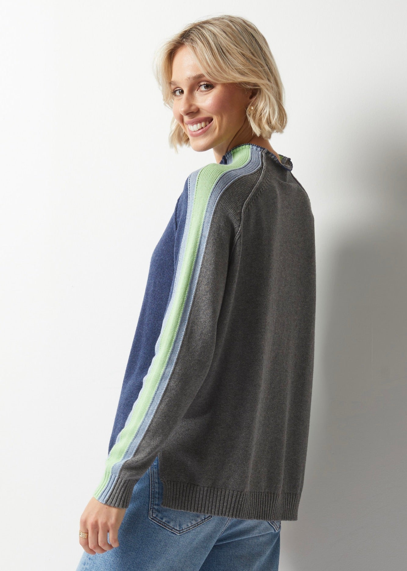 Zaket & Plover Contrast Funnel Neck Sweater -  Denim