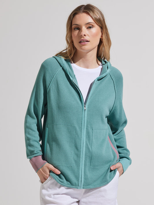 Zaket & Plover Chunky Cotton Hoodie Sage  ZP7455