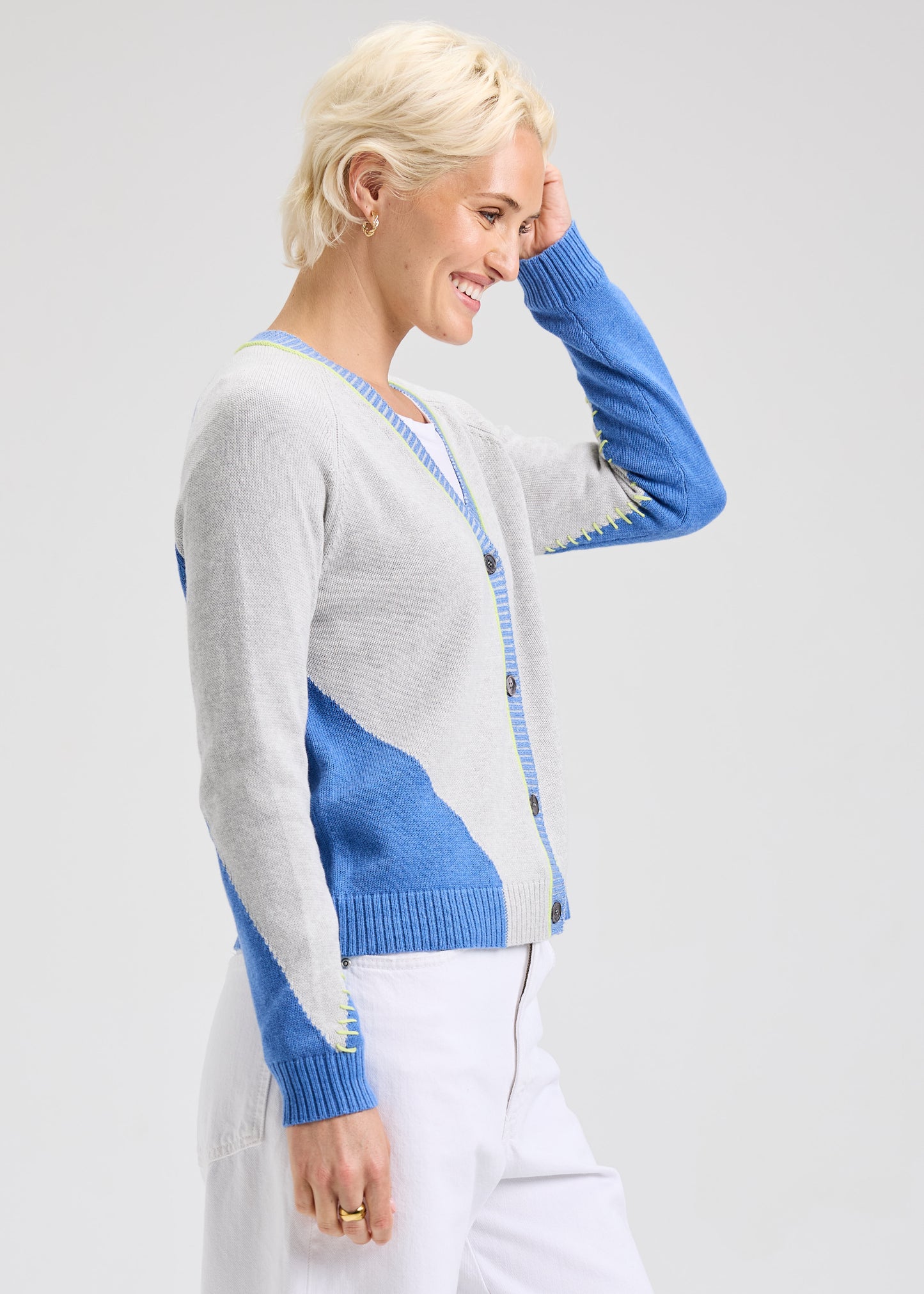 Zaket & Plover Paneled Cardi Sweater Chambray