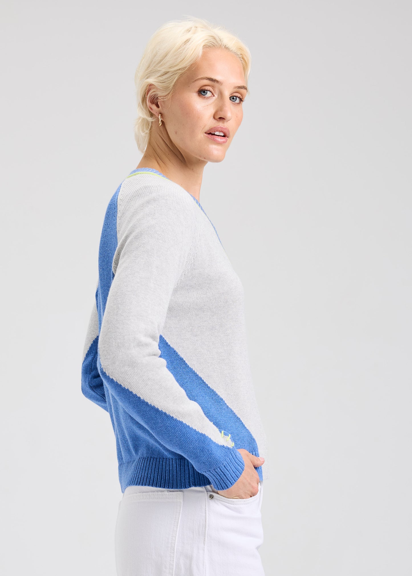 Zaket & Plover Paneled Cardi Sweater Chambray