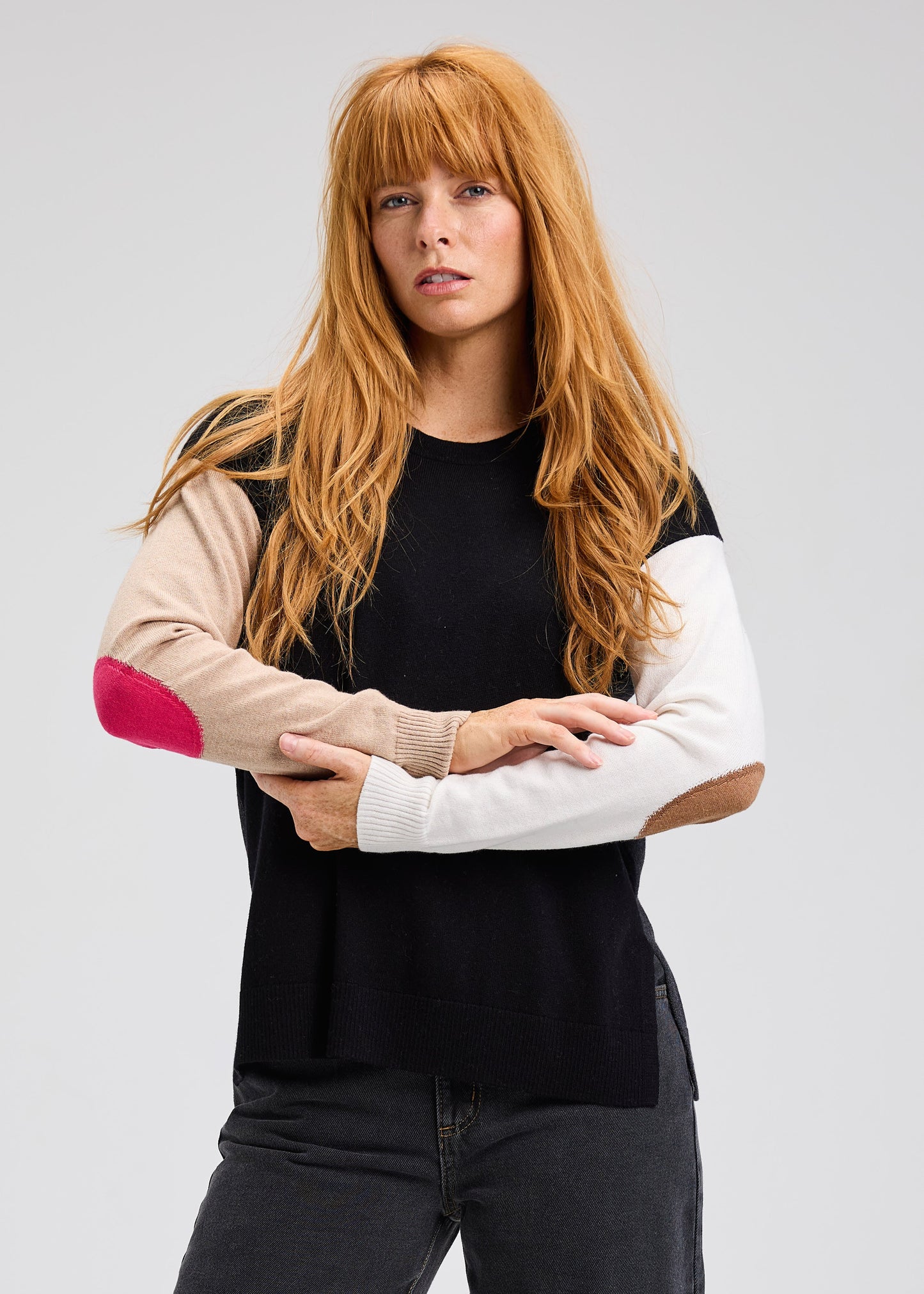 Zaket & Plover Elbow Intarsia Sweater - Black