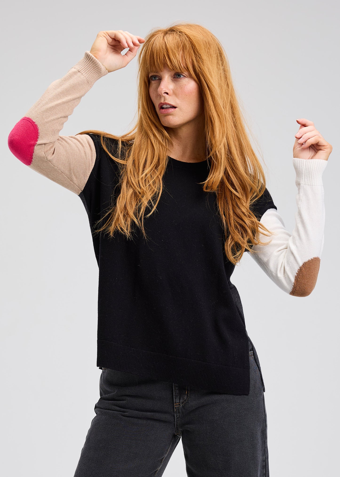 Zaket & Plover Elbow Intarsia Sweater - Black
