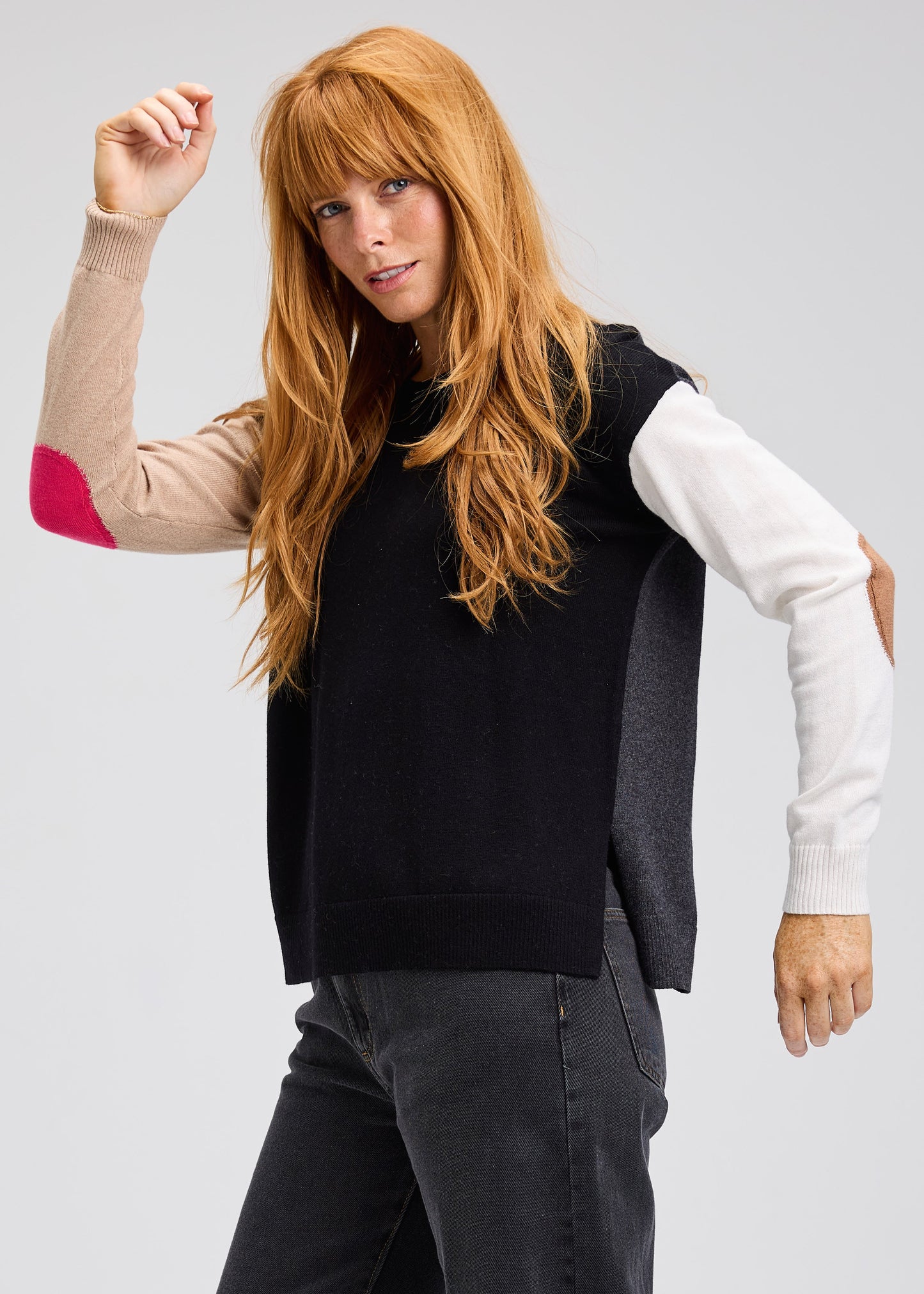 Zaket & Plover Elbow Intarsia Sweater - Black