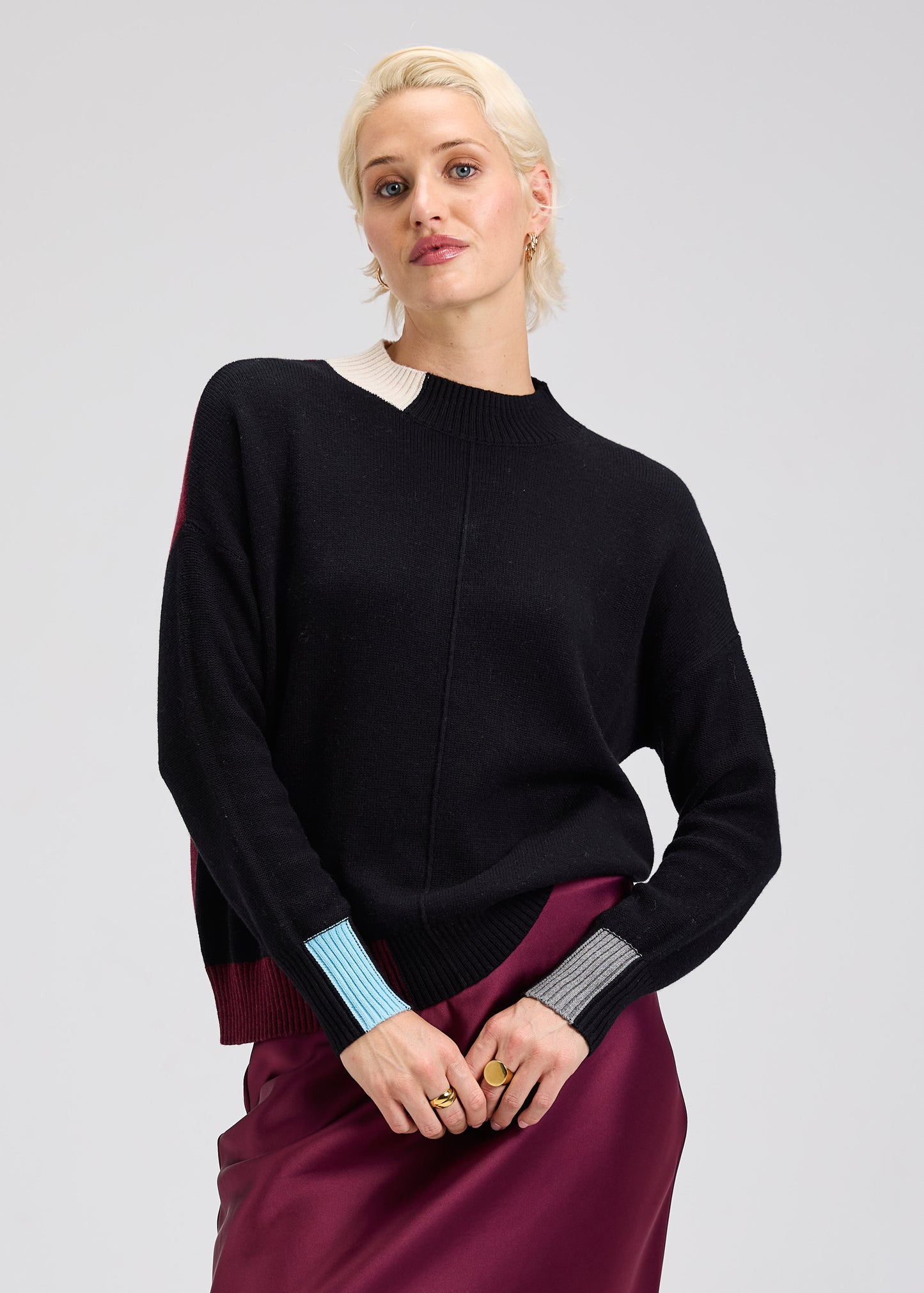 Zaket & Plover Color Block Trim Sweater Black
