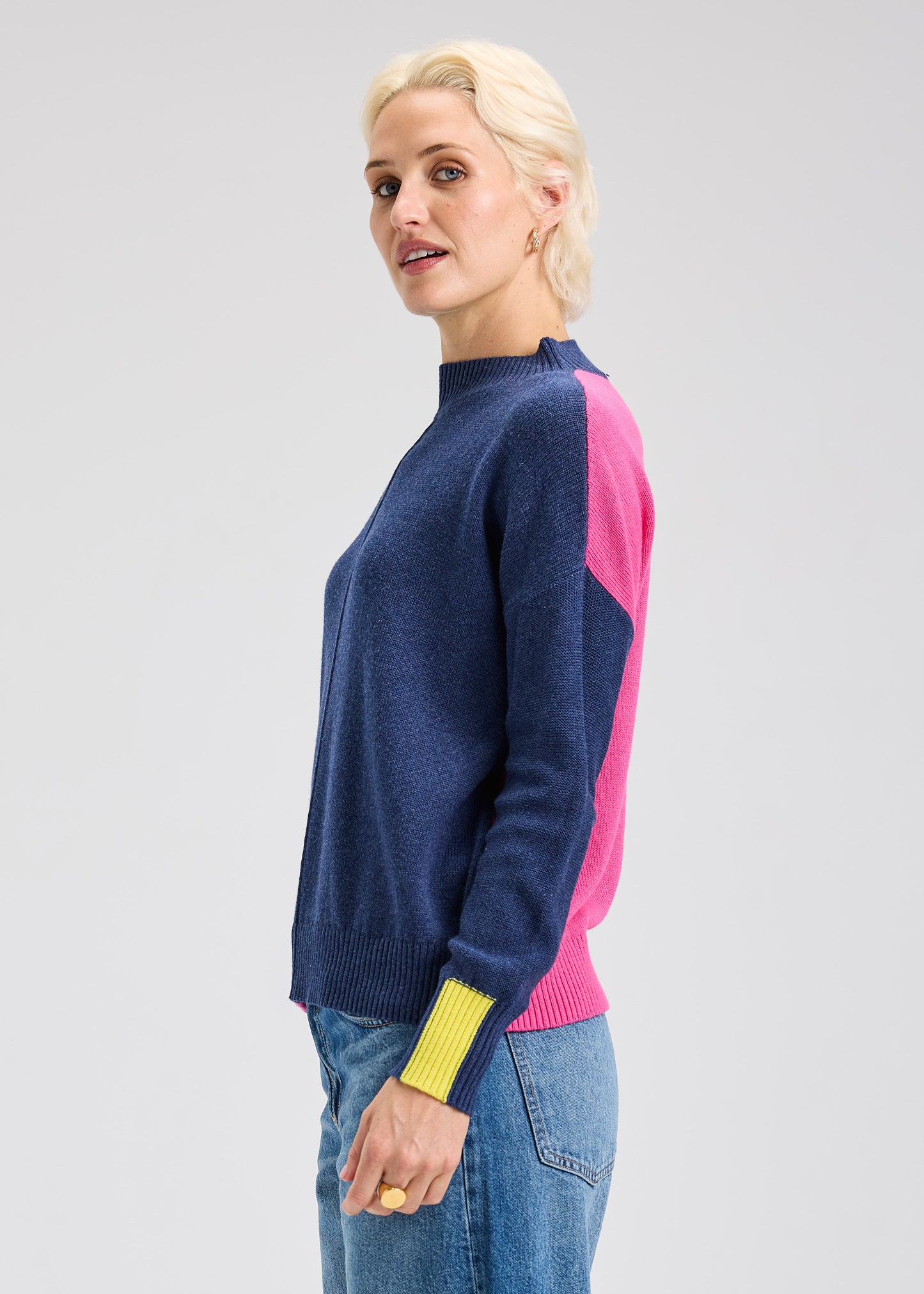 Zaket & Plover Color Block Trim Sweater Denim