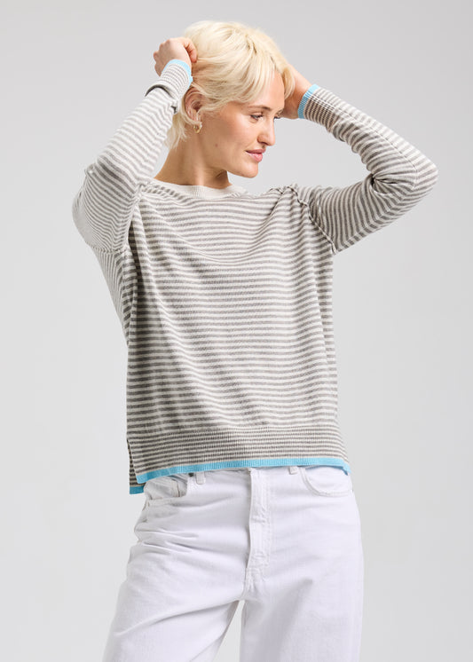 Zaket & Plover Stripe Crew Sweater Light Marl