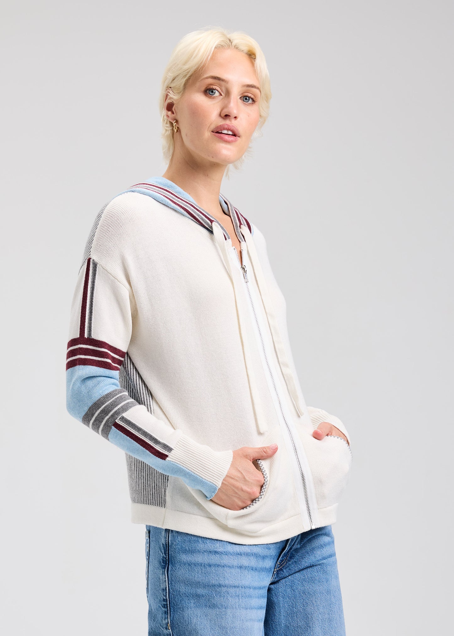 Zaket & Plover Multi Media Zip Hoodie Creamy White
