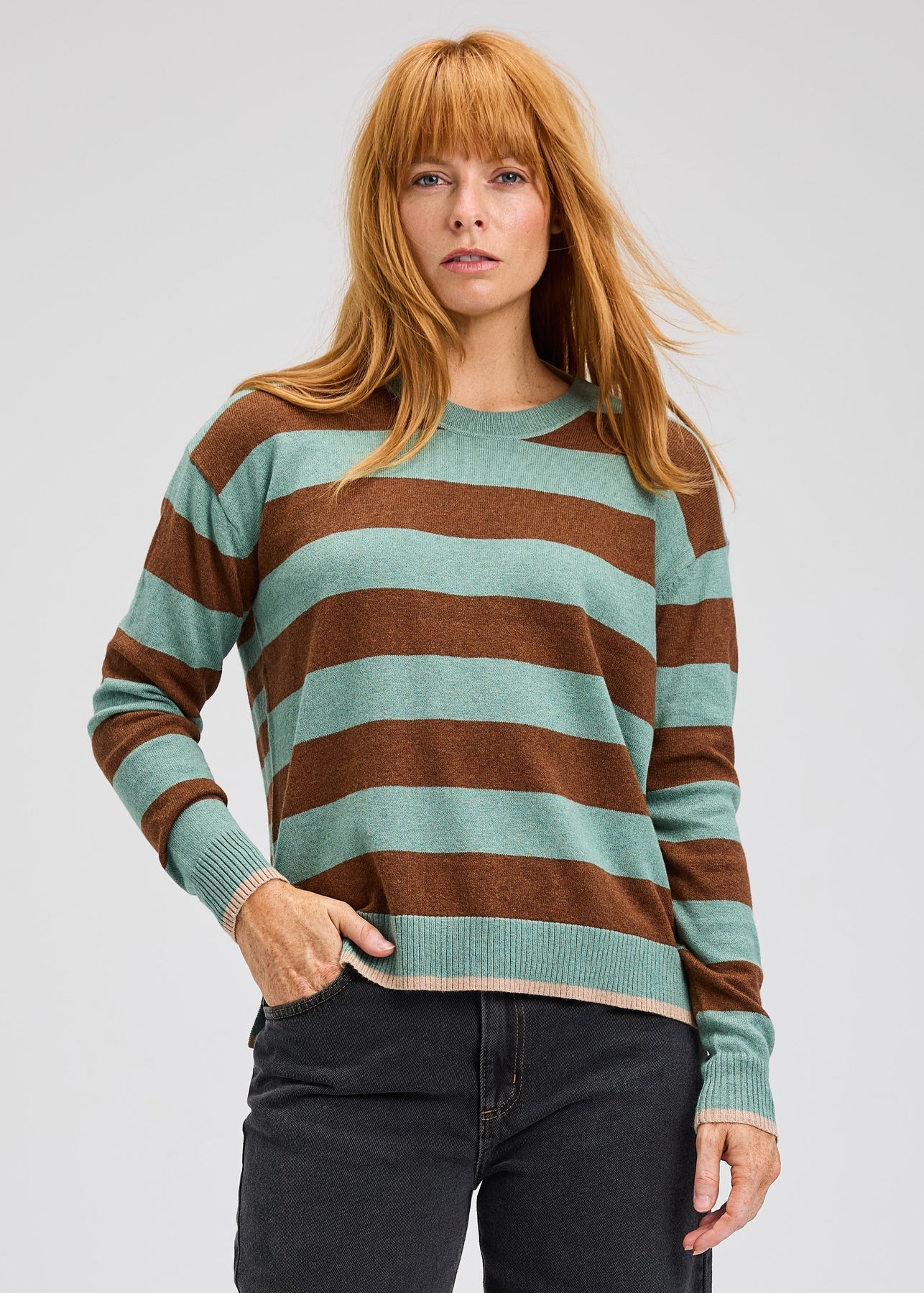 Zaket & Plover Multi Stripe Crew - Moss