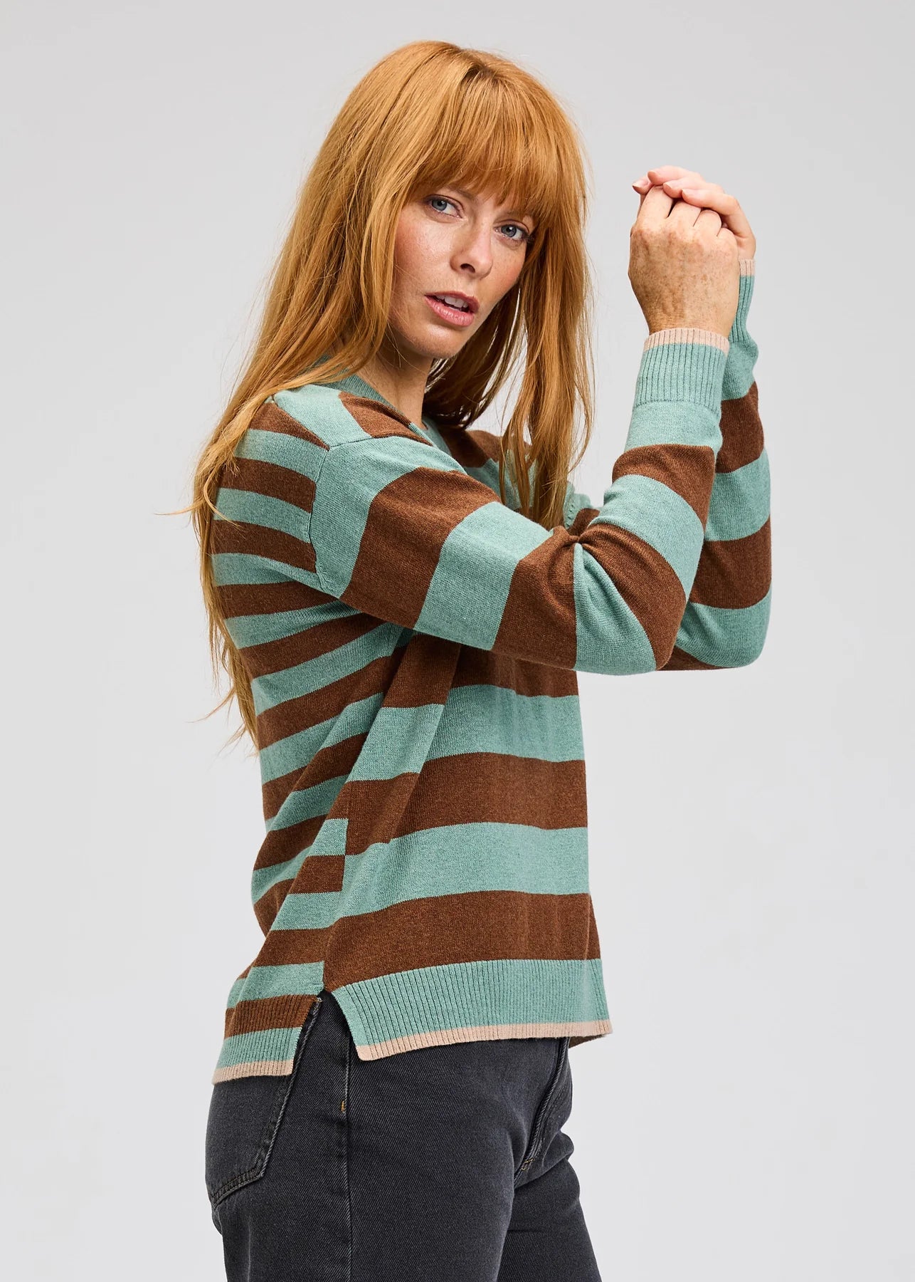 Zaket & Plover Multi Stripe Crew - Moss