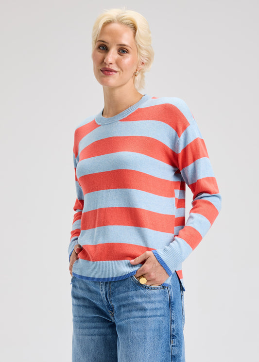 Zaket & Plover Multi Stripe Crew - Sky