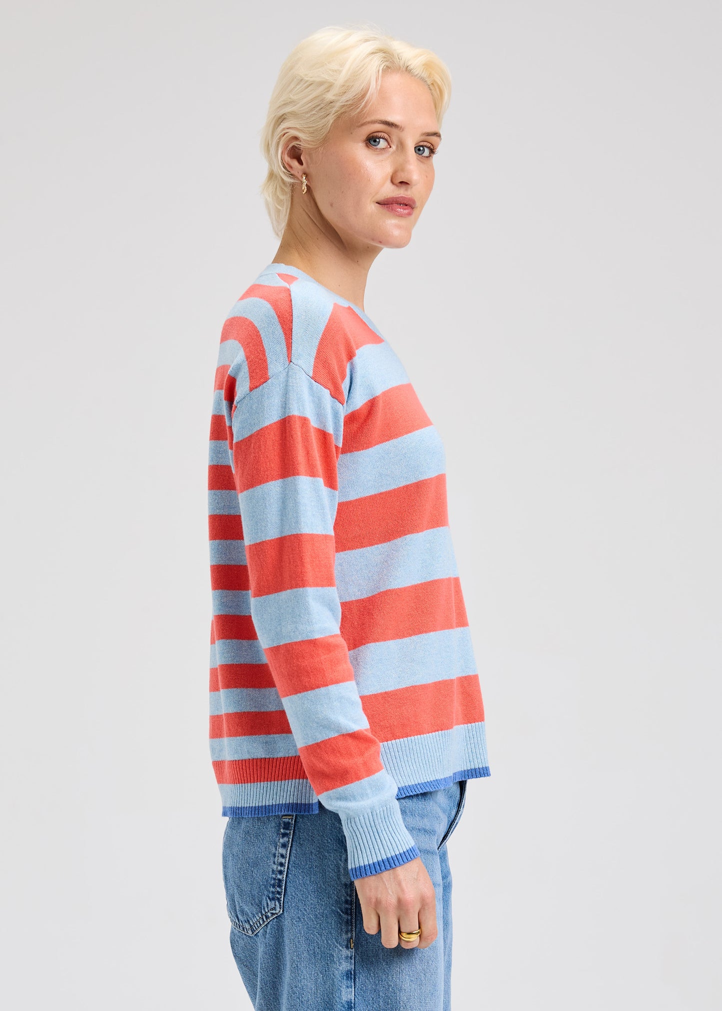 Zaket & Plover Multi Stripe Crew - Sky