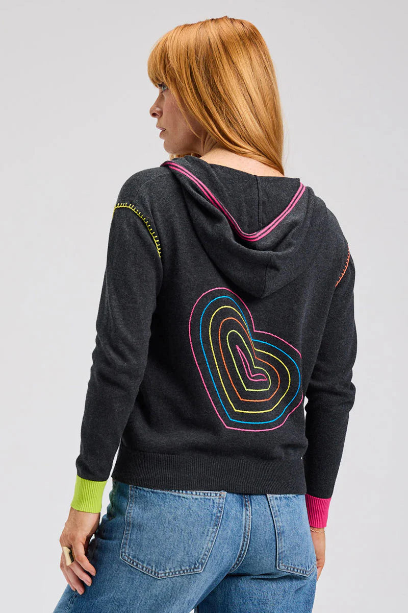Zaket & Plover Heart Embroidered Hoodie - Charcoal