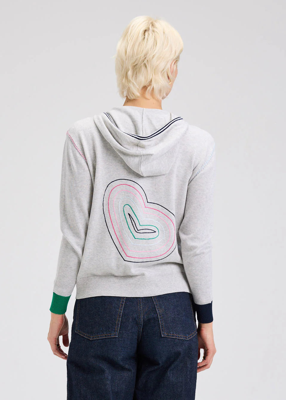 Zaket & Plover Heart Embroidered Hoodie -Lt Marl