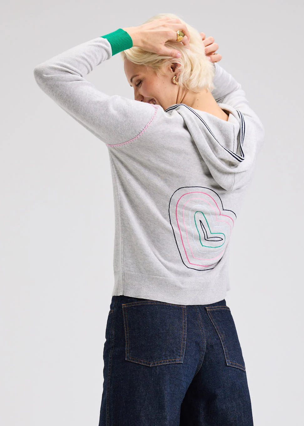 Zaket & Plover Heart Embroidered Hoodie -Lt Marl
