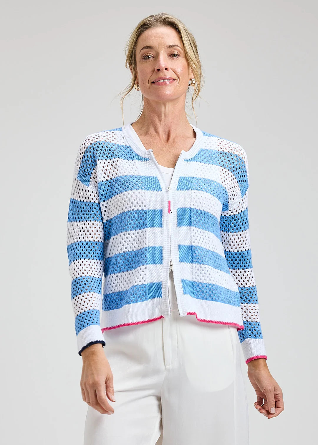 Zaket & Plover Pointelle Zip Cardi - White