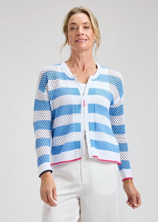 Zaket & Plover Pointelle Zip Cardi - White