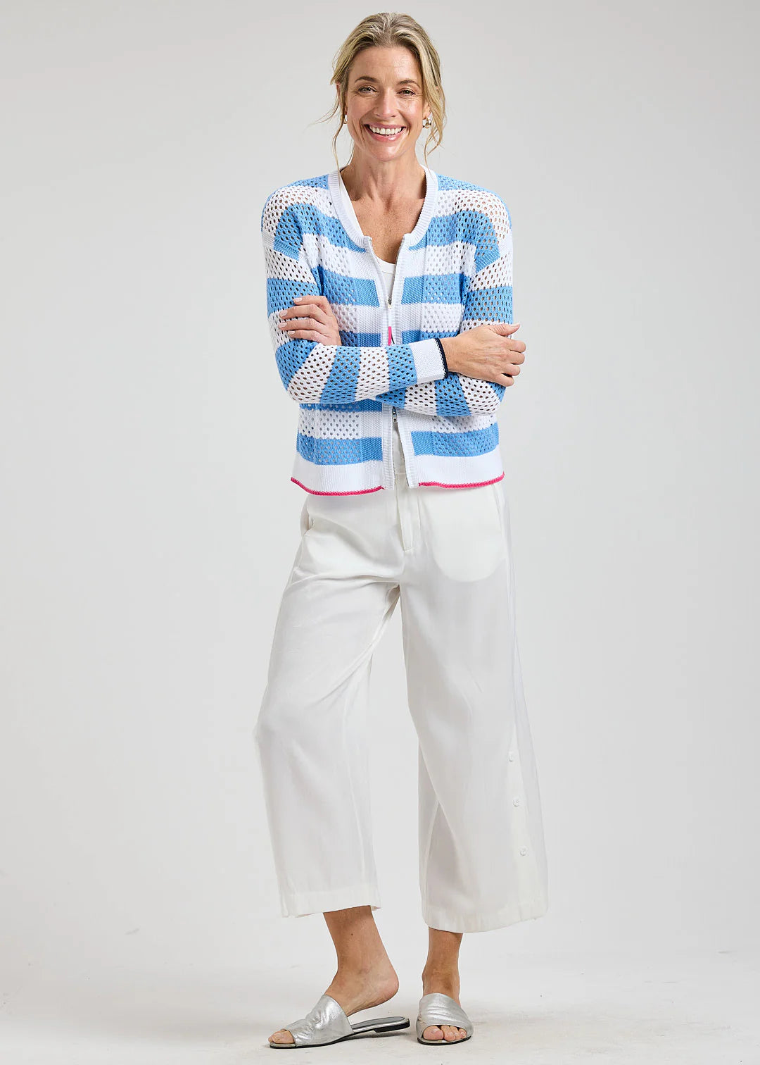 Zaket & Plover Pointelle Zip Cardi - White