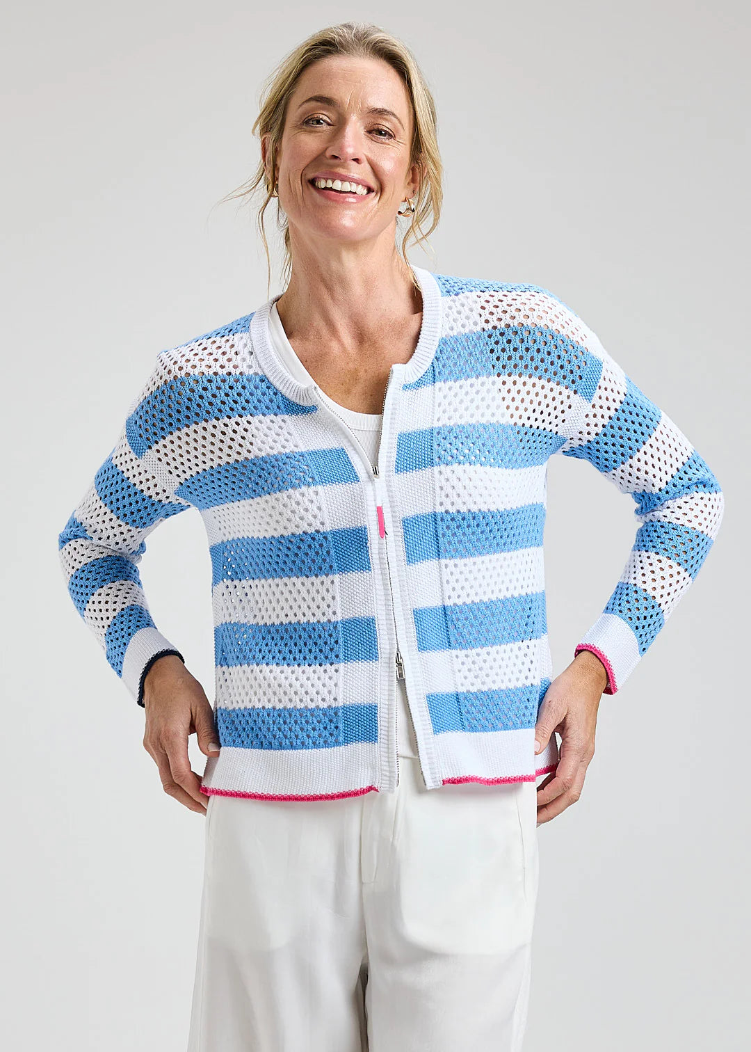 Zaket & Plover Pointelle Zip Cardi - White