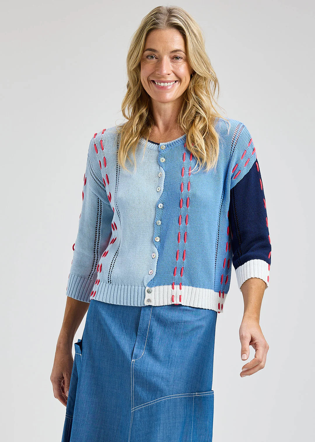 Zaket & Plover Threaded Detail Cardigan - Anchor