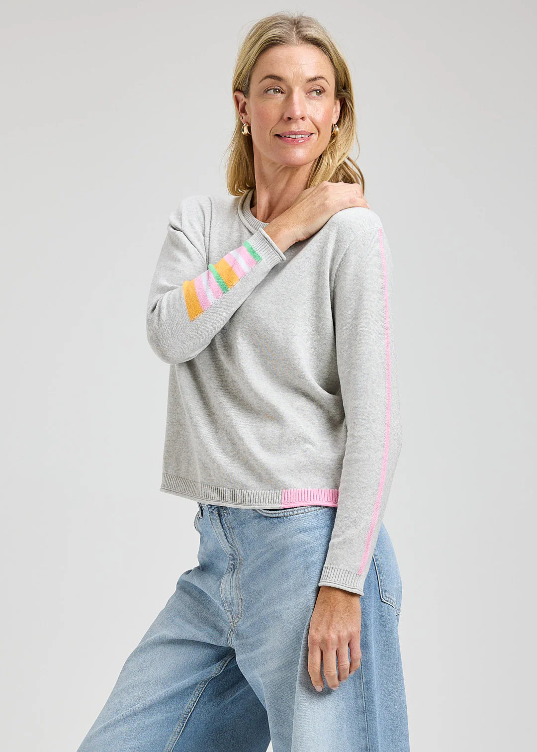 Zaket & Plover Roll Trim Sweater Lt Marl