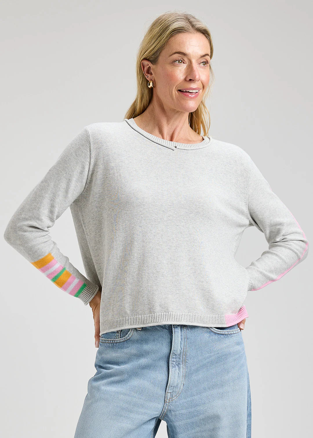 Zaket & Plover Roll Trim Sweater Lt Marl