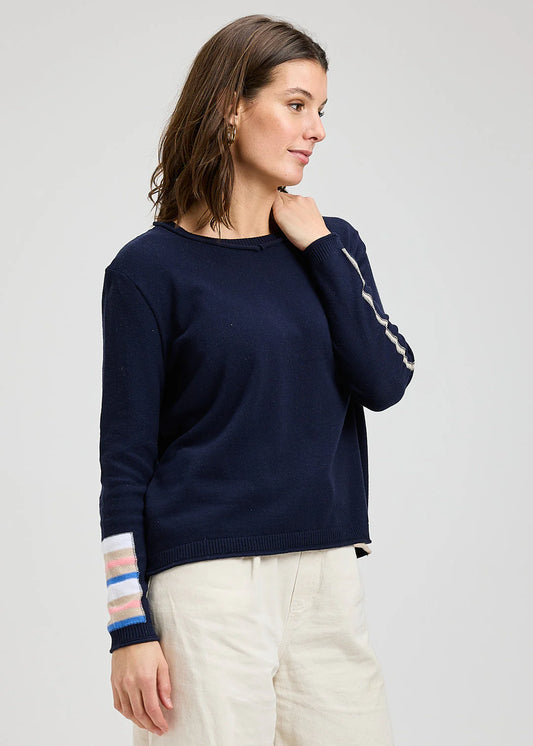 Zaket & Plover Roll Trim Sweater - Navy